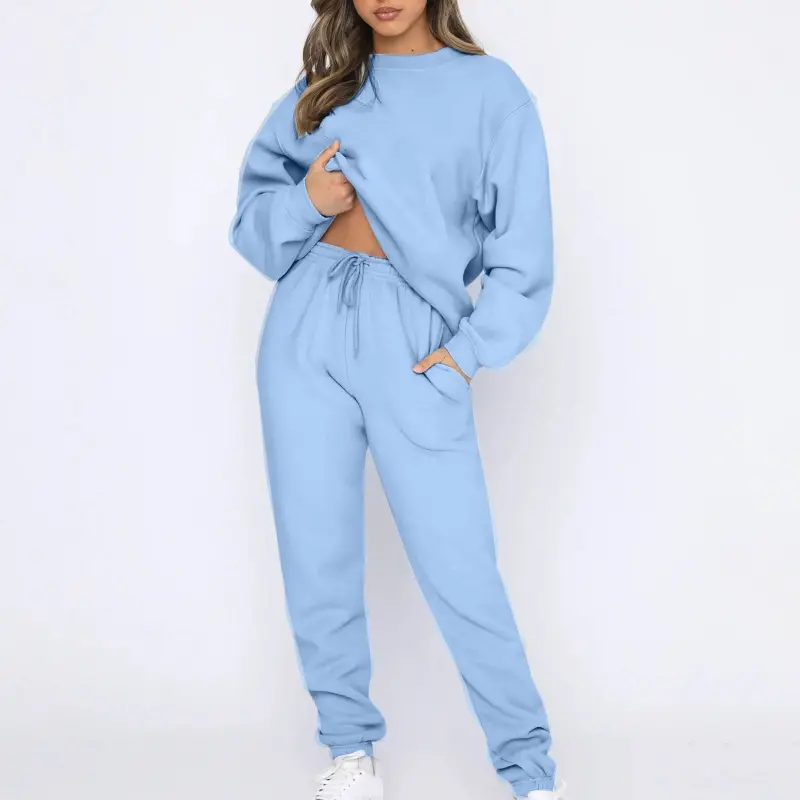 Dezsed Womens Sweatsuits Tracksuit Two Piece Outfits Casual Solid Color Jogging Sweat Suits Matching Jogger Pants Set Light Blue M- - 2
