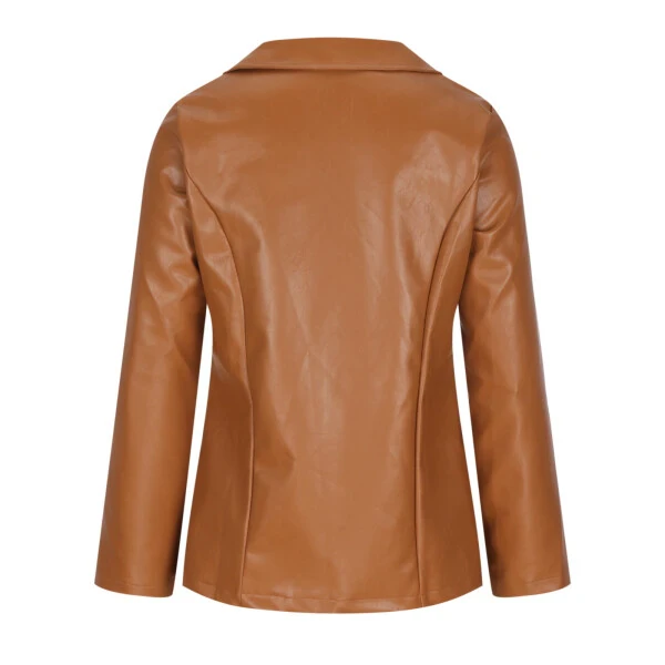 Dezsed Women's Faux Leather Blazer Jacket Clearance Women's Fashion Casual Lapel Collar Button Pocket Temperament Motorcycle Jacket Leather Jacket Coat Brown M - 4