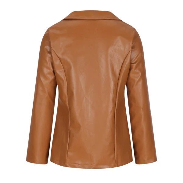 Dezsed Women's Faux Leather Blazer Jacket Clearance Women's Fashion Casual Lapel Collar Button Pocket Temperament Motorcycle Jacket Leather Jacket Coat Brown M - 4