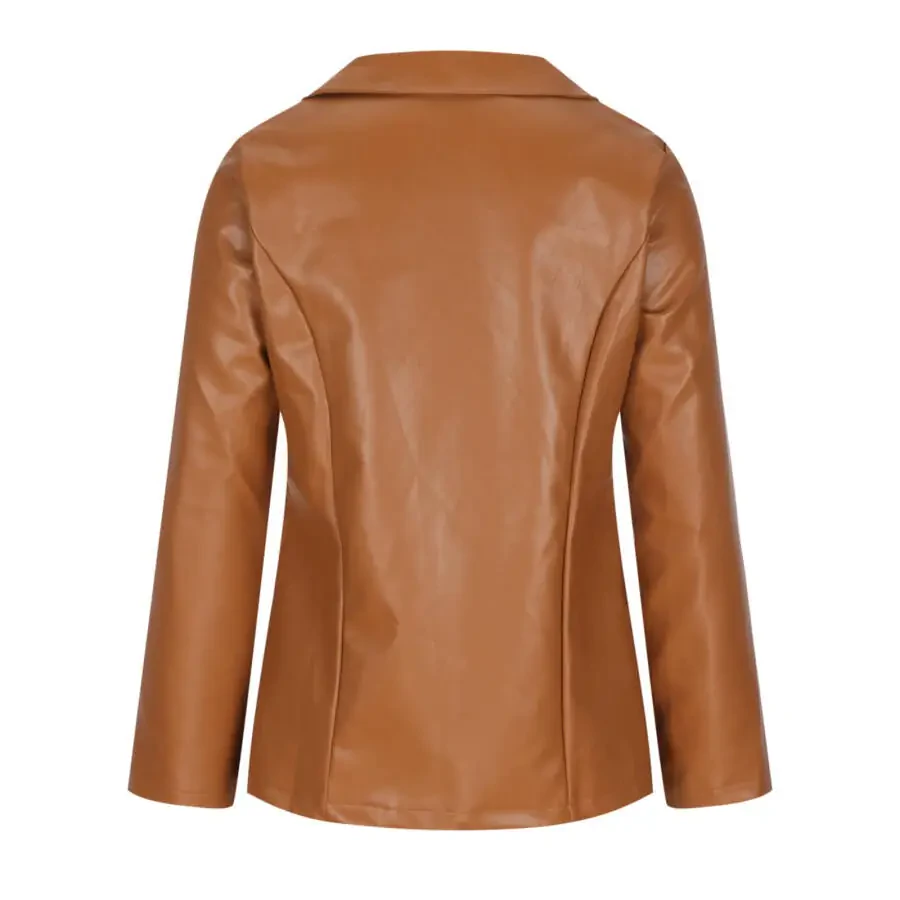 Dezsed Women's Faux Leather Blazer Jacket Clearance Women's Fashion Casual Lapel Collar Button Pocket Temperament Motorcycle Jacket Leather Jacket Coat Brown M - 4