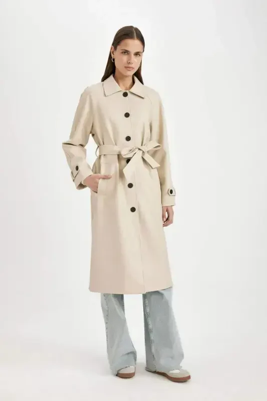DFC - Regular Fit Faux Leather Trench Coat - 5