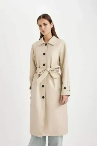 DFC - Regular Fit Faux Leather Trench Coat - 6