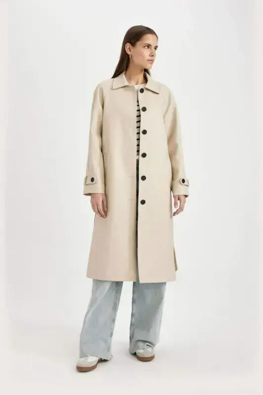 DFC - Regular Fit Faux Leather Trench Coat - 7