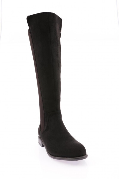 DGN 501 Kadın Arkasi Stretch Yâni Fermuarlı Knee High Flats Çizme Siyah Süet - 6