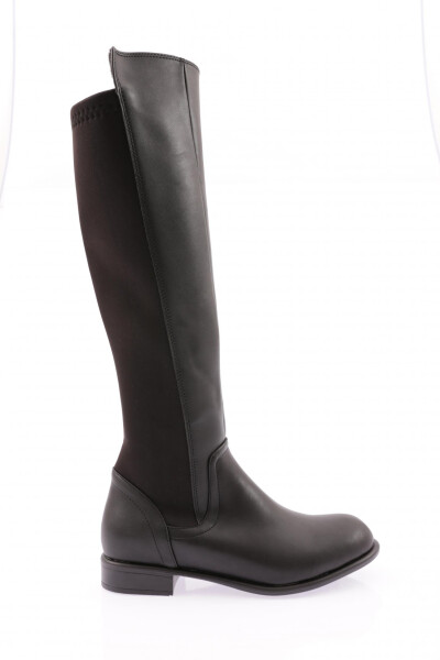 DGN 501 WOMEN'S BACK STRETCH SIDE ZIPPER KNEE HIGH FLATS BOOT BLACK - 2