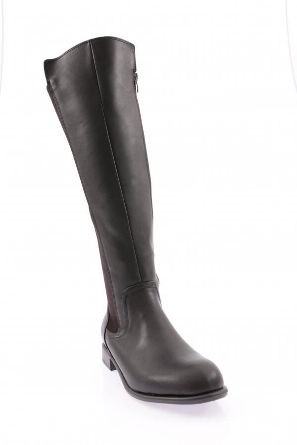 DGN 501 WOMEN'S BACK STRETCH SIDE ZIPPER KNEE HIGH FLATS BOOT BLACK - 3