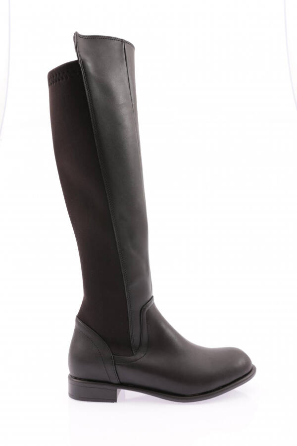 DGN 501 WOMEN'S BACK STRETCH SIDE ZIPPER KNEE HIGH FLATS BOOT BLACK - 7