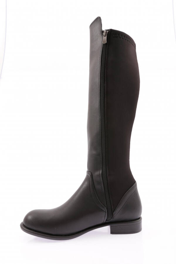 DGN 501 WOMEN'S BACK STRETCH SIDE ZIPPER KNEE HIGH FLATS BOOT BLACK - 9