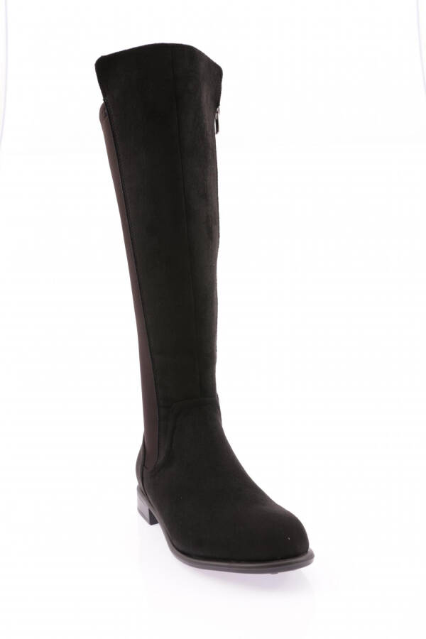 DGN 501 Women's Back Stretch Side Zipper Knee High Flats Boots Black Suede - 1