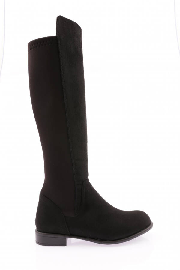 DGN 501 Women's Back Stretch Side Zipper Knee High Flats Boots Black Suede - 2