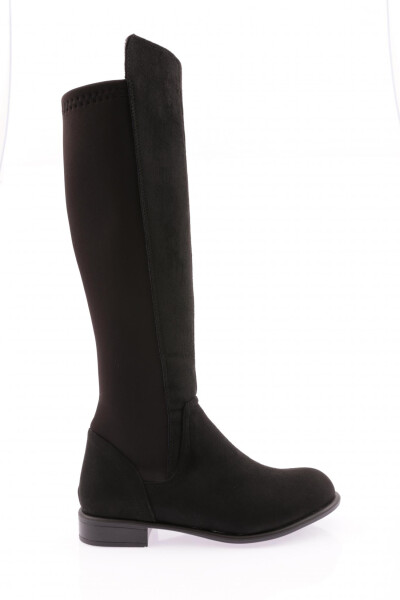 DGN 501 Women's Back Stretch Side Zipper Knee High Flats Boots Black Suede - 7