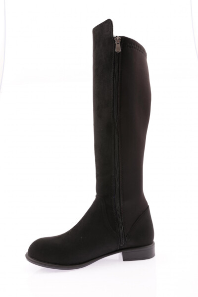 DGN 501 Women's Back Stretch Side Zipper Knee High Flats Boots Black Suede - 10