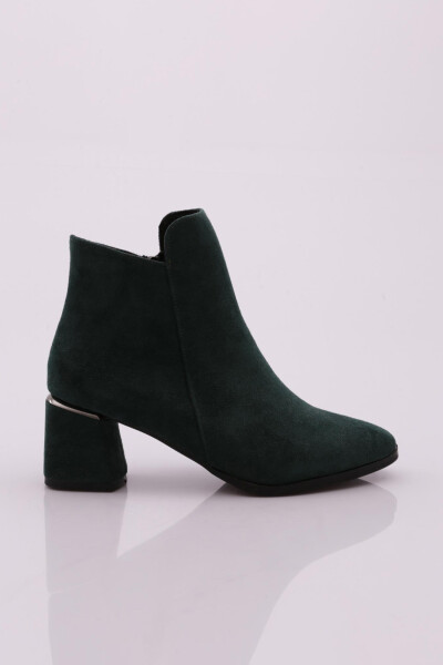 Dgn K3018 Women's Round Toe Metal Zippered Heeled Ankle Boots GREEN SUEDE - 5