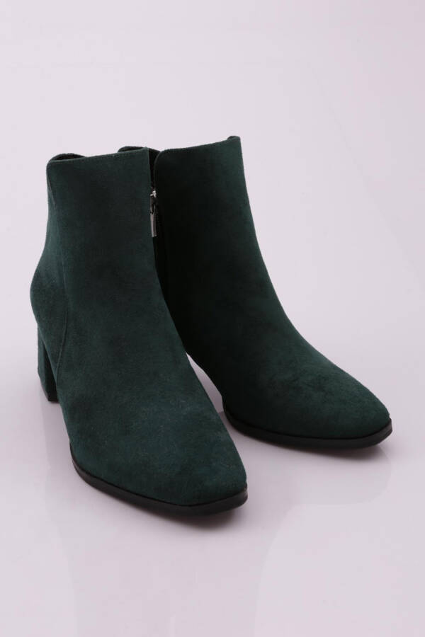 Dgn K3018 Women's Round Toe Metal Zippered Heeled Ankle Boots GREEN SUEDE - 6