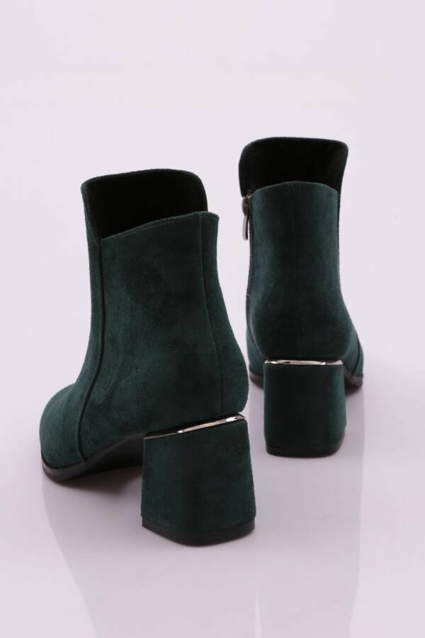 Dgn K3018 Women's Round Toe Metal Zippered Heeled Ankle Boots GREEN SUEDE - 7