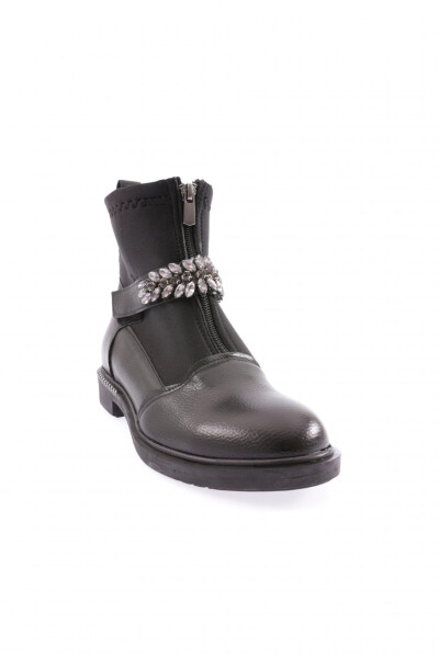 Dgn Pm422-K2103-22K Women's Round Toe Front Zipper Stone Buckle Boots BLACK ROLAX - 4