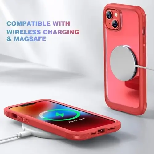 Diaclara Чехол для iPhone 14, 6,1 дюйма, усовершенствованный прочный прозрачный бампер во весь корпус со встроенной защитной пленкой для конфиденциальности для iPhone 14, красный - 3