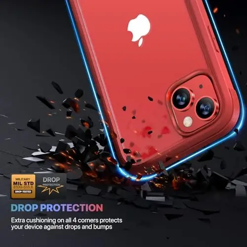 Diaclara Чехол для iPhone 14, 6,1 дюйма, усовершенствованный прочный прозрачный бампер во весь корпус со встроенной защитной пленкой для конфиденциальности для iPhone 14, красный - 5