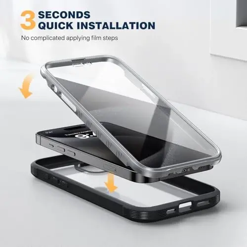 Diaclara Чехол для iPhone 15 Pro, [с защитой от падений военного уровня] Противоударный чехол для всего тела со встроенной защитной пленкой для экрана, [с защитой объектива камеры] Чехол для телефона для iPhone 15 Pro, 6,1 дюйма (черный) - 6