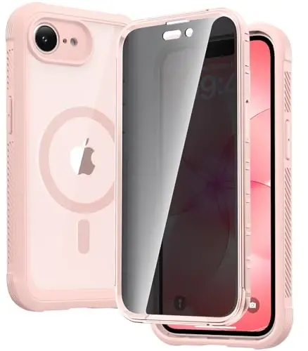 Diaclara Чехол с магнитом для iPhone 17e и iPhone 16e, 6,1 дюйма, цельный бампер [совместим с MagSafe], армейский чехол с защитой от падений и встроенным защитным экраном с функцией конфиденциальности, магнитно-розовый (конфиденциальность) - 1