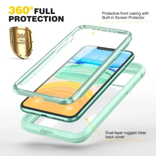 Diaclara Compatible with iPhone 11 Case, Full Body Rugged with Built-in Touch Sensitive Anti-Scratch Screen Protector, Soft TPU Bumper Case Clear Compatible with iPhone 11 6.1