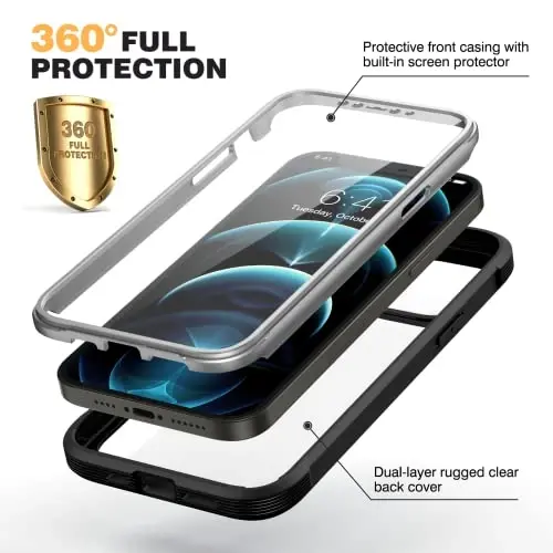 Diaclara Designed for iPhone 12 Pro Max Case, Full Body Rugged with Built-in Touch Sensitive Anti-Scratch Screen Protector, Soft TPU Bumper Case for iPhone 12 ProMax 6.7