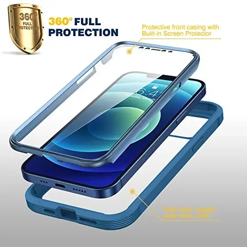 Diaclara Designed for iPhone 12/12 Pro Case, Full Body Rugged with Built-in Touch Sensitive Anti-Scratch Screen Protector, Soft TPU Bumper Case for iPhone 12/12 Pro 6.1