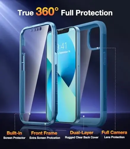Diaclara Designed for iPhone 13 Case, Full Body Rugged with Built-in Touch Sensitive Anti-Scratch Screen Protector, Soft TPU Bumper Case for iPhone 13 6.1