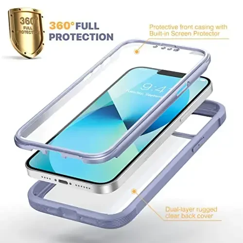 Diaclara Designed for iPhone 13 Case, Full Body Rugged with Built-in Touch Sensitive Anti-Scratch Screen Protector, Soft TPU Bumper Case for iPhone 13 6.1