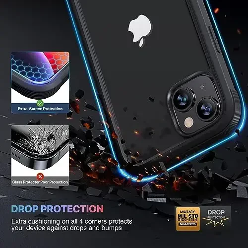 Diaclara Designed for iPhone 14 Case 6.1 Inch,Upgraded Full Body Rugged Clear Bumper Case with Built-in Privacy Screen Protector for iPhone 14,Black - 2