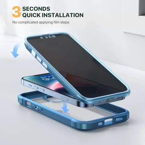 Diaclara Designed for iPhone 14 Case 6.1 Inch,Upgraded Full Body Rugged Clear Bumper Case with Built-in Privacy Screen Protector for iPhone 14,Blue - 6
