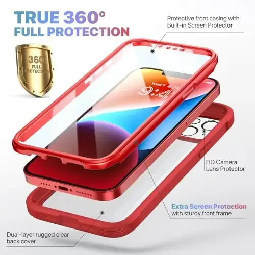 Diaclara Designed for iPhone 14 Case, Full Body Rugged Case with Built-in Touch Sensitive Anti-Scratch Screen Protector, with Camera Lens Protector for iPhone 14 6.1