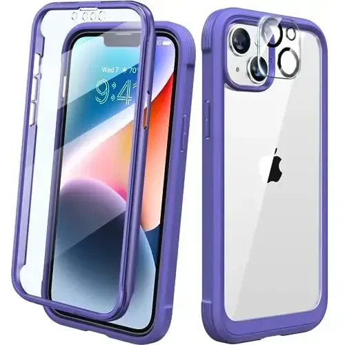 Diaclara Designed for iPhone 14 Plus Case with Belt Clip Holster, Full Body Rugged Case with Built-in Touch Sensitive Anti-Scratch Screen Protector, with Camera Lens Protector(Royal Purple) 