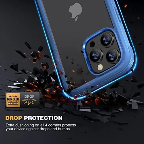 Diaclara Designed for iPhone 14 Pro Case 6.1’’, Full Body Rugged Protective Case+ Camera Lens Protector w/Built-in Touch Sensitive Anti-Scratch Screen Protector, Bumper (Blue) - 3