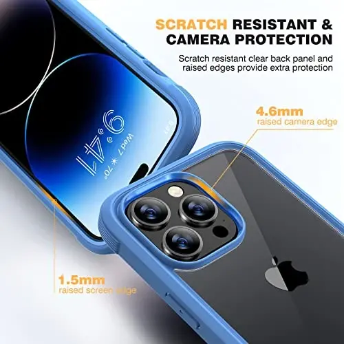 Diaclara Designed for iPhone 14 Pro Case 6.1’’, Full Body Rugged Protective Case+ Camera Lens Protector w/Built-in Touch Sensitive Anti-Scratch Screen Protector, Bumper (Blue) - 4