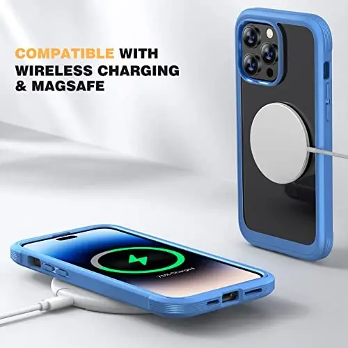 Diaclara Designed for iPhone 14 Pro Case 6.1’’, Full Body Rugged Protective Case+ Camera Lens Protector w/Built-in Touch Sensitive Anti-Scratch Screen Protector, Bumper (Blue) - 5