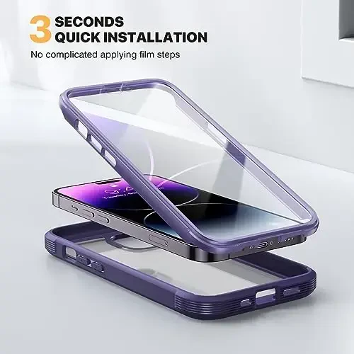 Diaclara Designed for iPhone 14 Pro Case 6.1’’, Full Body Rugged Protective Case+ Camera Lens Protector w/Built-in Touch Sensitive Anti-Scratch Screen Protector, Bumper (Royal Purple) - 4