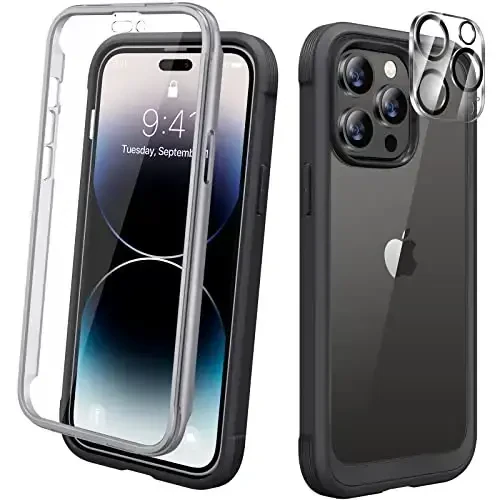 Diaclara Designed for iPhone 14 Pro Max Case 6.7, [2023 Upgraded] Full Body Rugged Case with Built-in Touch Sensitive Anti-Scratch Screen Protector +9H Tempered Glass Camera Lens Protector(Black) - DIACLARA