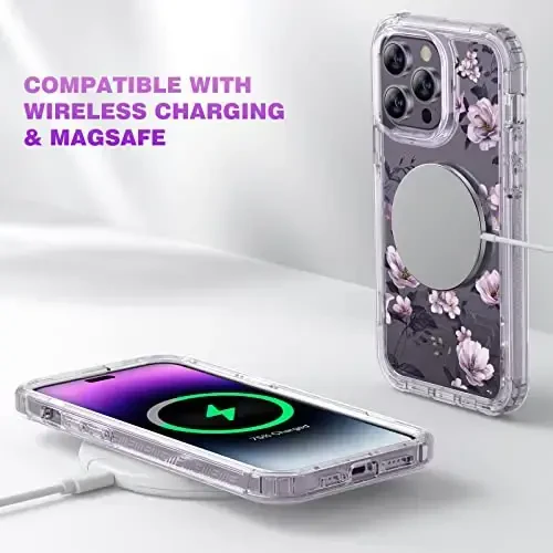 Diaclara Designed for iPhone 14 Pro Max Case 6.7’’, Full Body Rugged Phone Case w/Built-in Sensitive Anti-Scratch Screen Protector+9H Tempered Glass Camera Lens Protector(Clear Flower) - 5