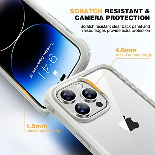 Diaclara Designed for iPhone 14 Pro Max Case 6.7’’, Full Body Rugged Phone Case w/Built-in Sensitive Anti-Scratch Screen Protector+9H Tempered Glass Camera Lens Protector(White) - 4