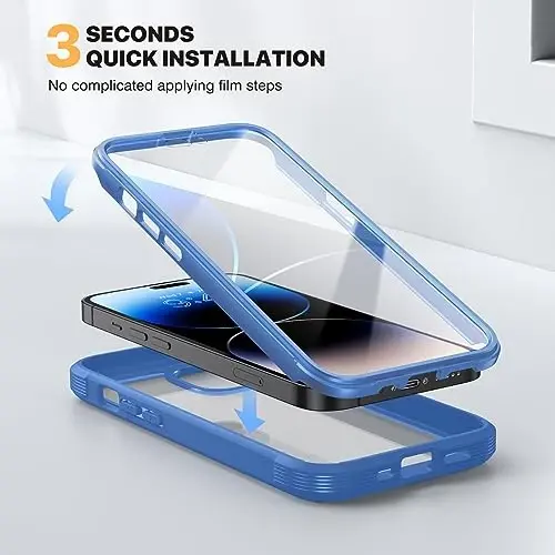 Diaclara Designed for iPhone 14 Pro Max Case 6.7’’,Full Body Rugged Protective Case+9H Tempered Glass Camera Lens Protector w/Built-in Screen Protector (Elegant Blue) - 6