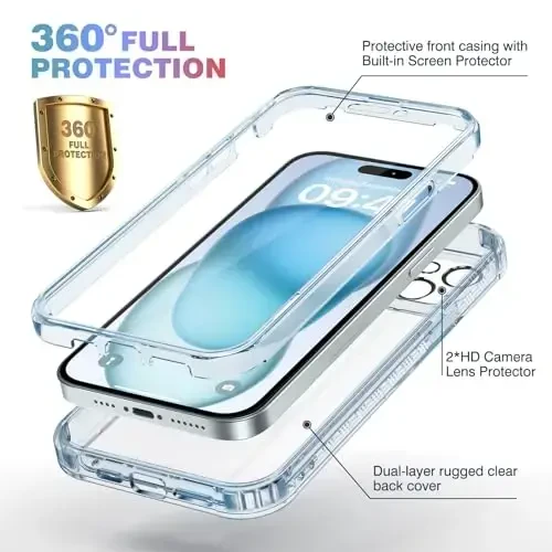 Diaclara Designed for iPhone 15 Case, Full Body Rugged Case with Built-in Touch Sensitive Anti-Scratch Screen Protector, with Camera Lens Protector for iPhone 15 6.1