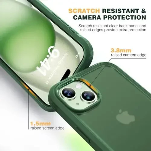 Diaclara Designed for iPhone 15 Case, Full Body Rugged Case with Built-in Touch Sensitive Anti-Scratch Screen Protector, with Camera Lens Protector for iPhone 15 6.1