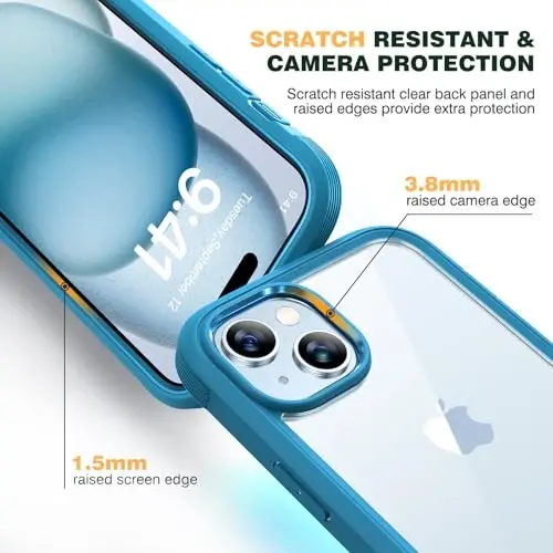 Diaclara Designed for iPhone 15 Case, Full Body Rugged Case with Privacy Built-in Touch Sensitive Anti-Scratch Screen Protector, with Camera Lens Protector for iPhone 15 6.1