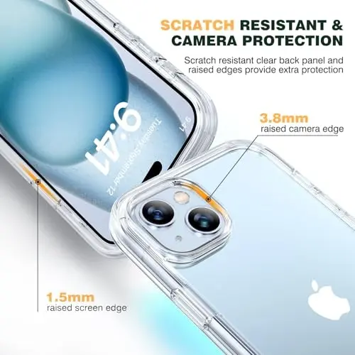 Diaclara Designed for iPhone 15 Case, Full Body Rugged Case with Privacy Built-in Touch Sensitive Anti-Scratch Screen Protector, with Camera Lens Protector for iPhone 15 6.1