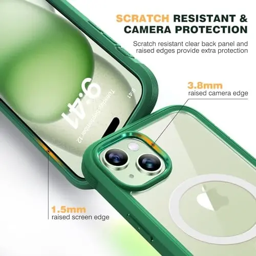 Diaclara Designed for iPhone 15 Plus Case 6.7'', [Compatible with MagSafe] Full Body Rugged Magnetic Case w/Built-in Screen Protector+Glass Camera Lens Protector,Mint Green - 5