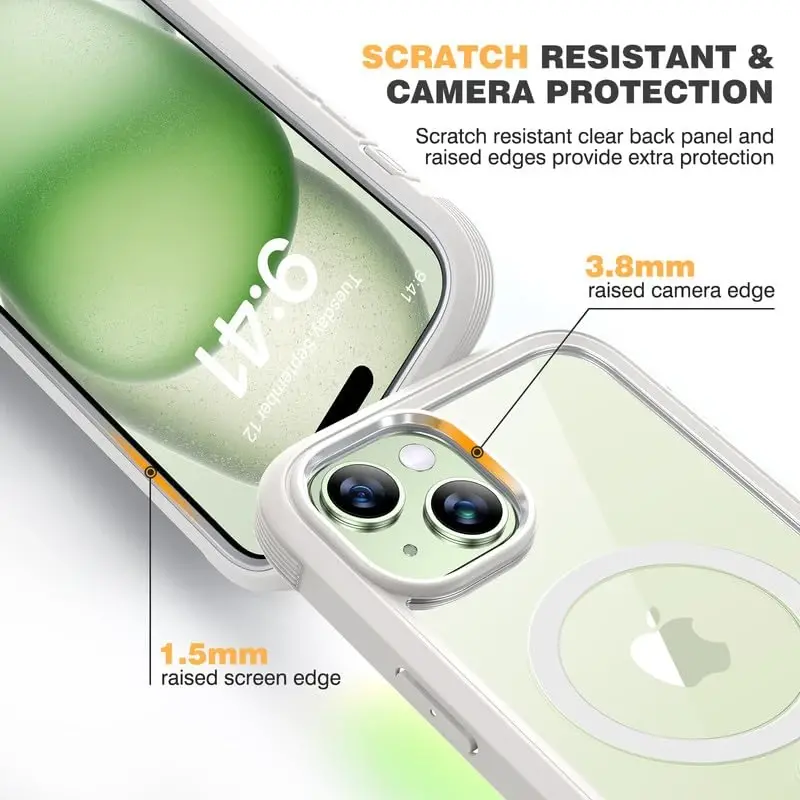 Diaclara Designed for iPhone 15 Plus Case 6.7'', [Compatible with MagSafe] Full Body Rugged Magnetic Case w/Built-in Sensitive Anti-Scratch Screen Protector+Glass Camera Lens Protector,White-Magnetic - 4