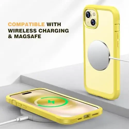 Diaclara Designed for iPhone 15 Plus Case 6.7'', Full-Body Clear Bumper Case with Built-in Screen Protector, 360 Protective Rugged Cover+Tempered Glass Camera Lens Protector,Yellow - 4