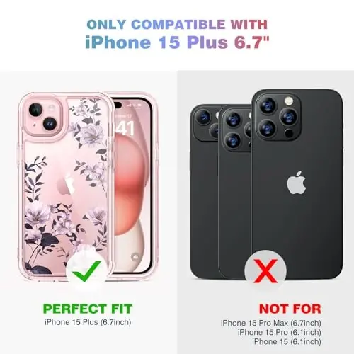 Diaclara Designed for iPhone 15 Plus Case 6.7 Inch Clear Floral Design,Full Body 360 Case w/Built-in Screen Protector+9H Glass Camera Lens Protector (Clear Flower) - 5