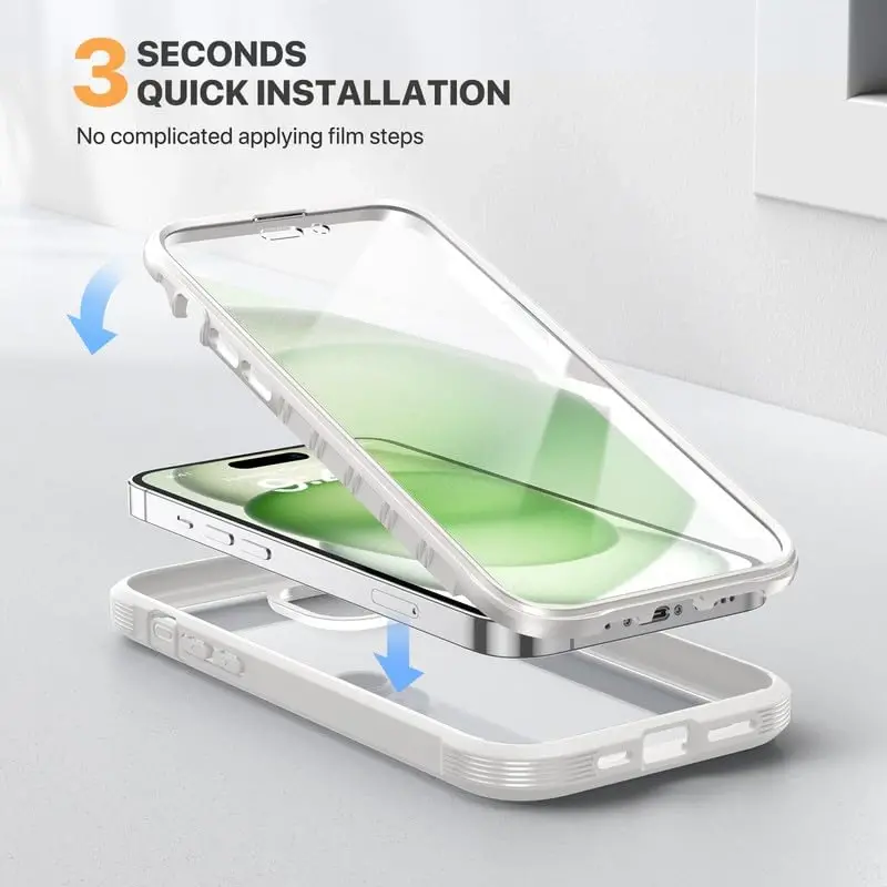 Diaclara Designed for iPhone 15 Plus Case 6.7 Inch, Full Body Rugged Case with Built-in Touch Sensitive Anti-Scratch Screen Protector + Glass Camera Lens Protector for iPhone 15 Plus, White - 5